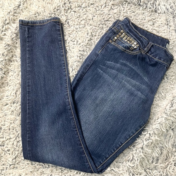 💙 Wurl Size 13 Dark Wash Metal Stud Embellished Skinny Jeans - Picture 4 of 10